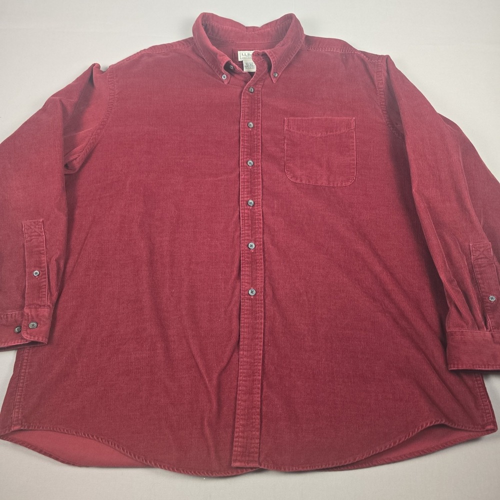 LL Bean Shirt Mens 2XL Red Corduroy Cords Button Long Sleeve Workwear Outdoor